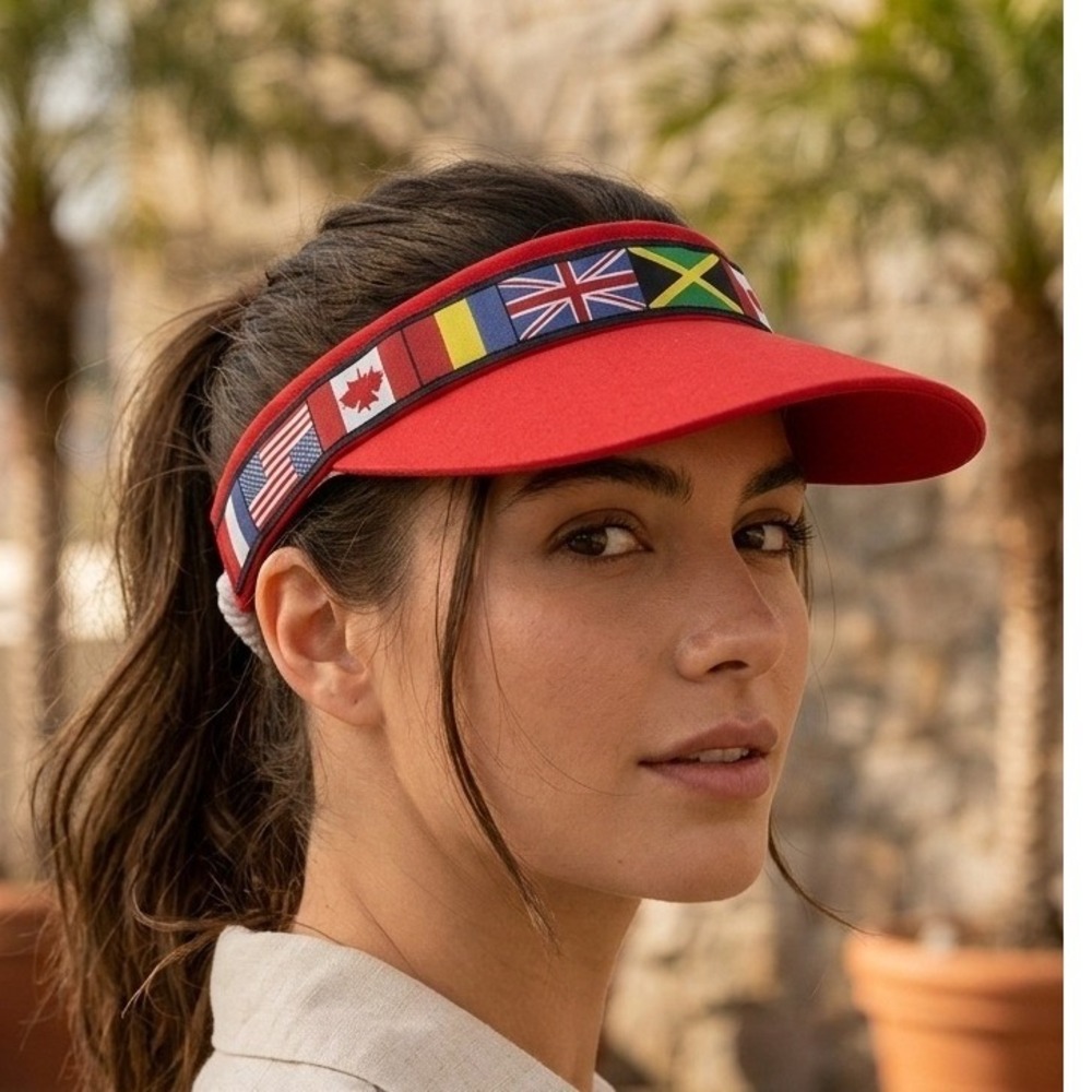 Visor Versa Red Cotton Sun Visor International Flags Interchangeable Band